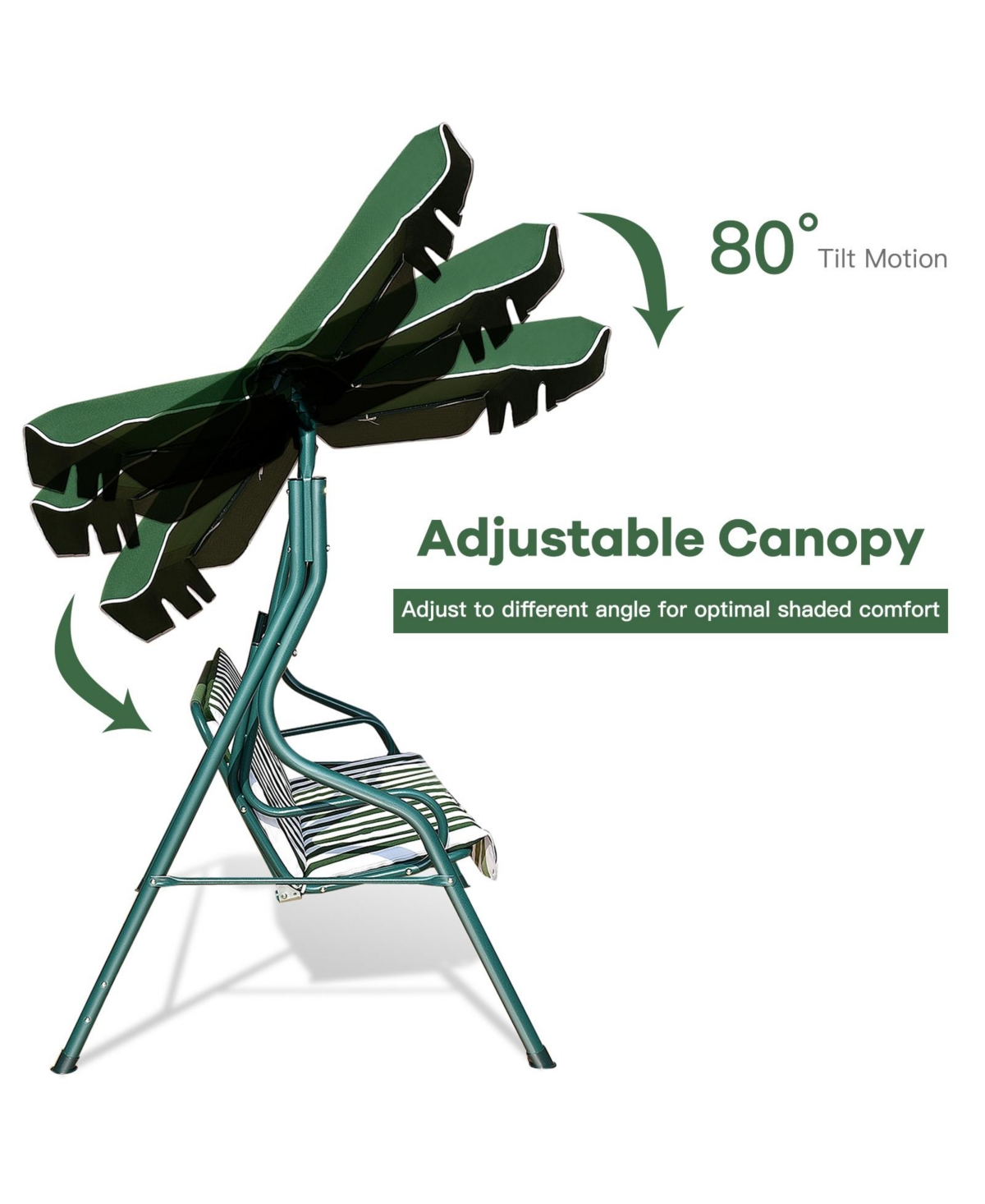 3 Seat Outdoor Patio Canopy Swing with Cushioned Steel Frame