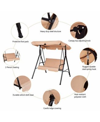 2 Person Weather Resistant Canopy Swing for Porch Garden Backyard Lawn