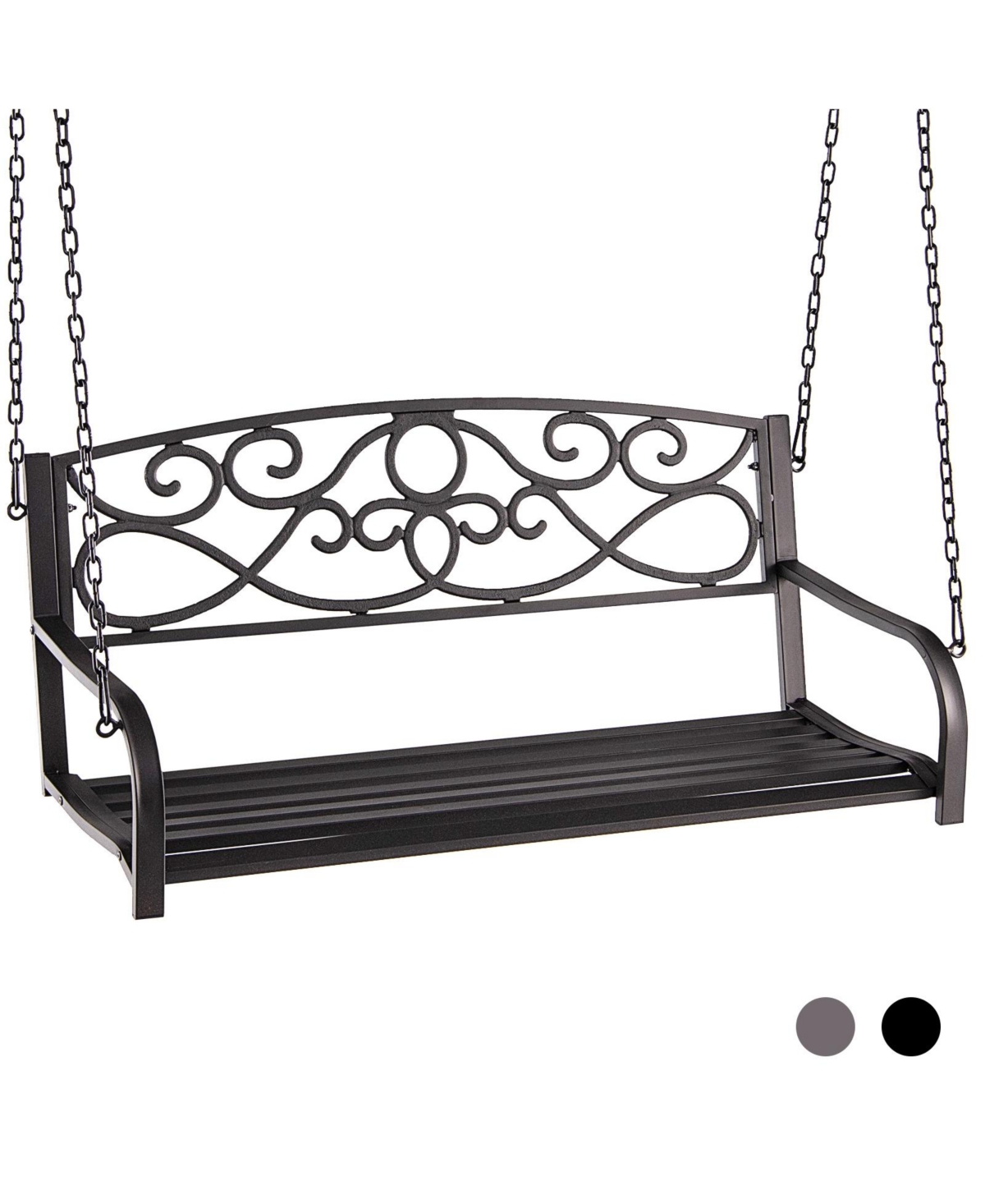 Outdoor 2-Person Metal Porch Swing Chair with Chains - Black