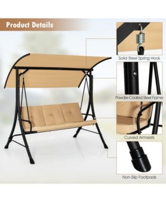 3-Seat Outdoor Porch Swing with Adjustable Canopy and Padded Cushions
