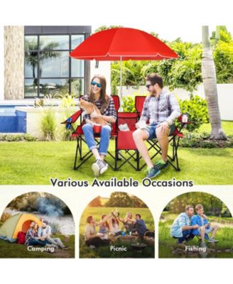 Portable Folding Picnic Double Chair With Umbrella