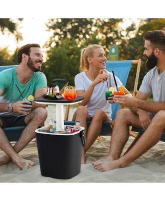 3-in-1 Portable Cooler Bar Table with Bottle Opener and Lift Top Lid for Camping Poolside