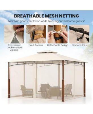 12 x 10 Feet Outdoor Patio Gazebo with Netting and 2-Tier Canopy Roof