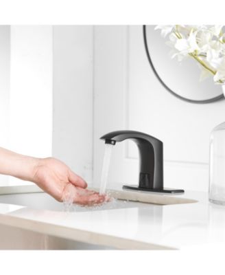 Automatic Sensor Touchless Bathroom Sink Faucet With Deck Plate & Pop Up Drain In Polished Chrome