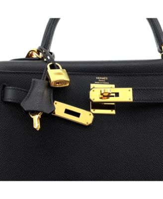 Pre-Owned Hermes Kelly 28 Handbag Black Epsom with Gold Hardware