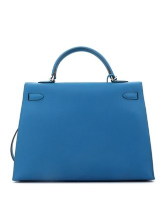 Pre-Owned Hermes Kelly 35 Handbag Blue Epsom with Palladium Hardware
