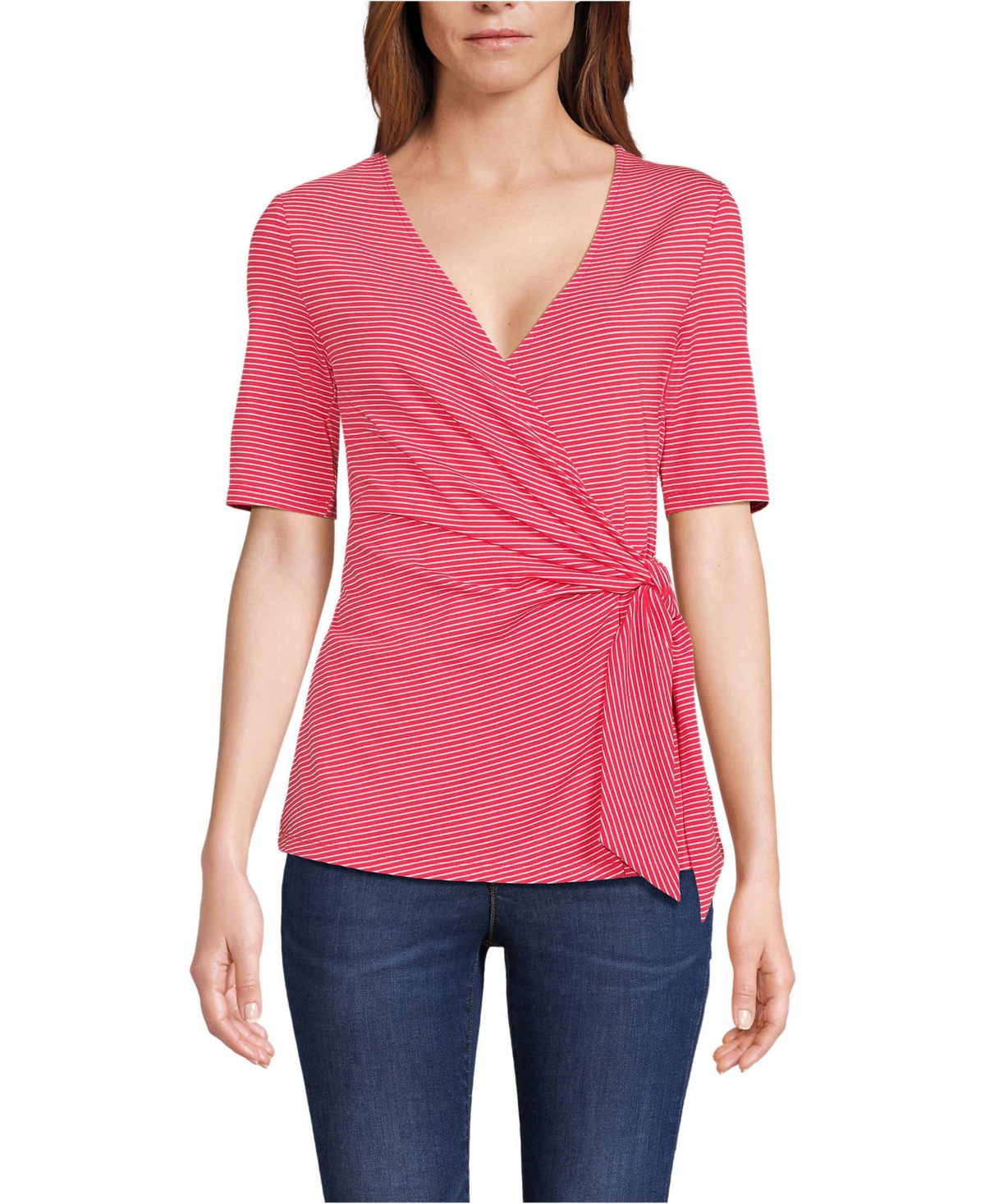 Lands' End Women's Elbow Sleeve Lightweight Jersey Side Tie Blouse