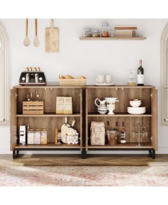 Sideboard Buffet Cabinet with Storage, 57.5" Farmhouse Coffee Bar Cabinet with 4 Doors & Shelves, Set of 2 Wood Credenza Buffet Table