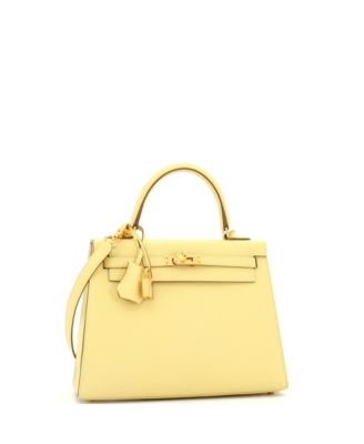 Pre-Owned Hermes Kelly 25 Handbag Yellow Epsom with Gold Hardware