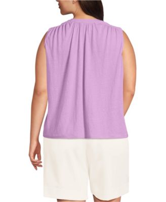 Women's Plus Size Linen Blend Notch Neck Swing Tank Top