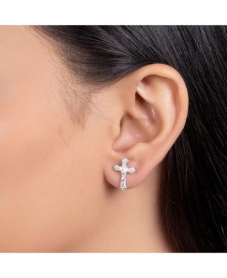Catholic Crucifix Cross Stud Earrings - Sterling Silver Communion Gift