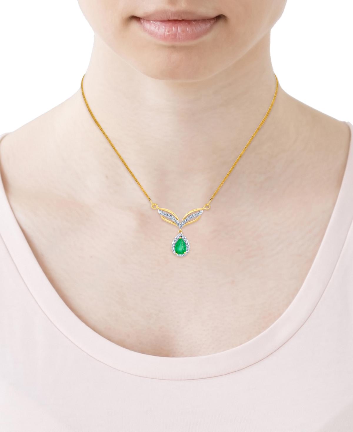 Macy's Emerald (3/4 Ct. T.w.) & Diamond (1/3 Ct. T.w.) Teardrop Halo Fancy 16" Statement Necklace In 14k Go