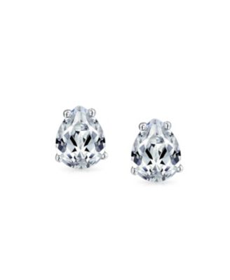 Teardrop CZ Solitaire Stud Earrings Gold Plated Sterling Silver