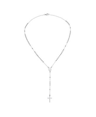 Religious Christian Virgin Mary and Cross Rosary Chain Drop Necklace Silver Tone
