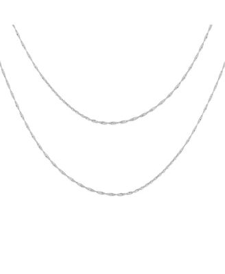 Set of 2 Thin 1.5MM Sterling Silver Singapore Rope Chain Necklace Made in Italy 20 & 24 Inch