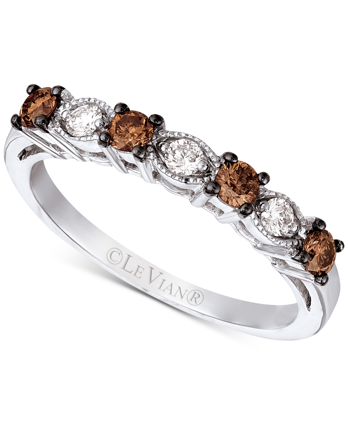 Chocolatier Chocolate Diamond & Vanilla Diamond Filigree Flower Ring (3/8 ct. t.w.) in 14k White Gold - White Gold
