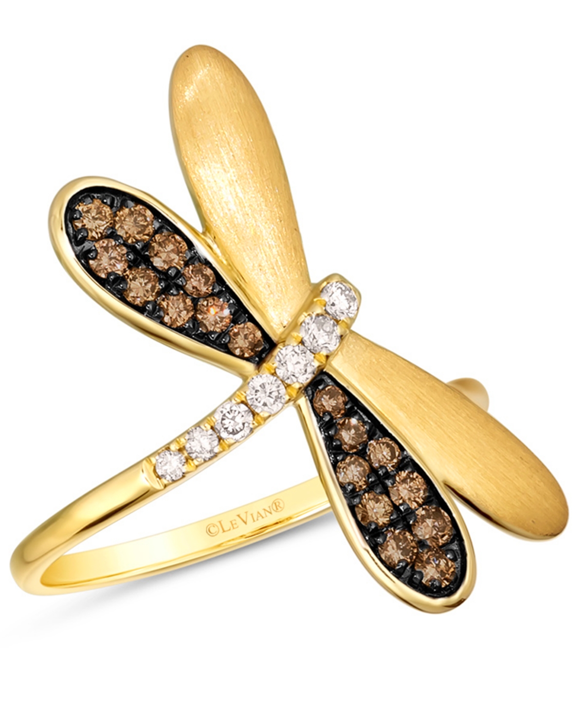 Chocolate Diamond & Nude Diamond Dragonfly Ring (1/3 ct. t.w.) in 14k Gold - Yellow Gold