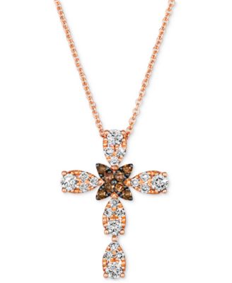 Le Vian - Chocolate Diamond & Nude Diamond Cross Adjustable 20" Pendant Necklace (3/8 ct. t.w.) in 14k Rose Gold