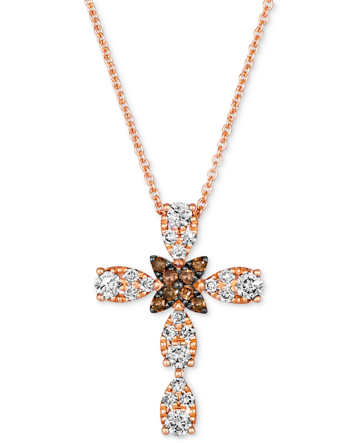 Chocolate Diamond & Nude Diamond Cross Adjustable 20" Pendant Necklace (3/8 ct. t.w.) in 14k Rose Gold - Rose Gold