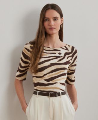 ラルフ・ローレン Lauren Ralph Lauren Zebra-print ストレッチ Cotton Boatneck Tee レディース シャ Zebra-Print Stretch Cotton Boatneck Tee