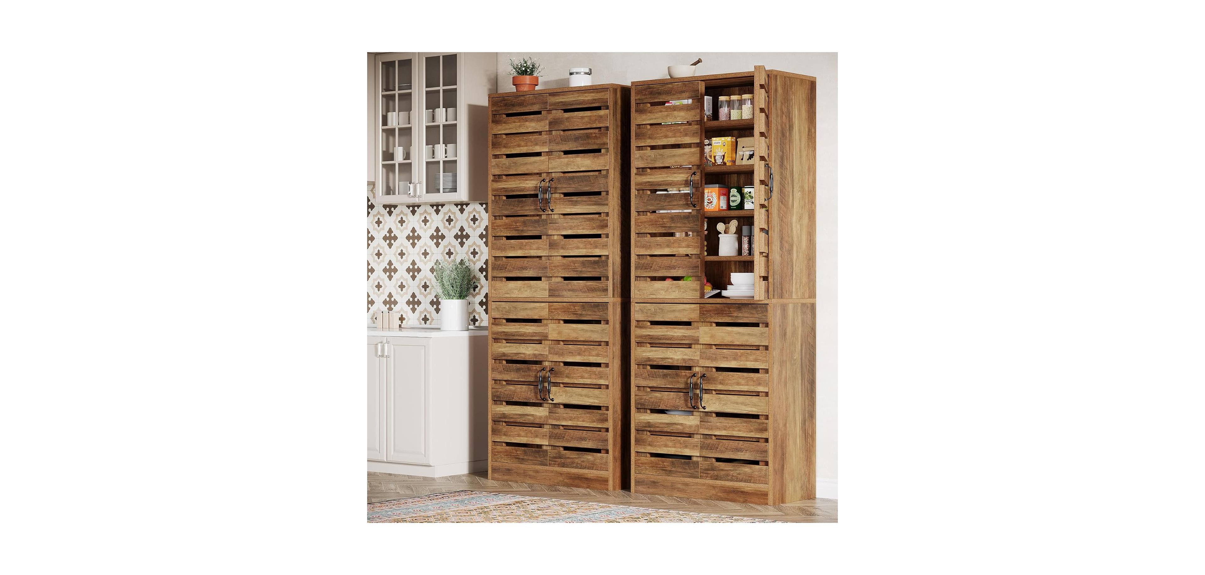 Tribesigns Farmhouse Storage Cabinet Set of 2, 9-Tier with Adjustable Shelves and 2 Shutter Doors, Rustic Brown for Kitchen, Dining Room