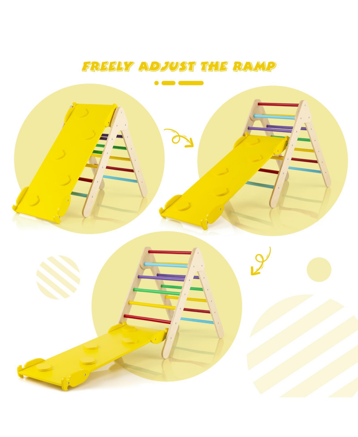 3-in-1 Wooden Climbing Triangle Set Triangle Climber with Ramp