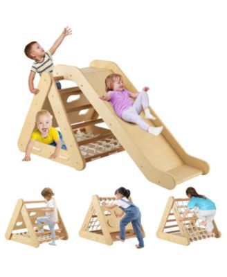4 in 1 Triangle Climber Toy with Sliding Board and Climbing Net