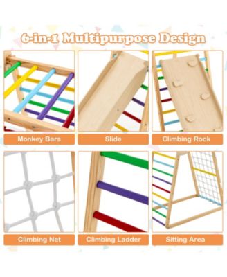 6-in-1 Jungle Gym Wooden Indoor Playground with Double-Sided Ramp and Monkey Bars