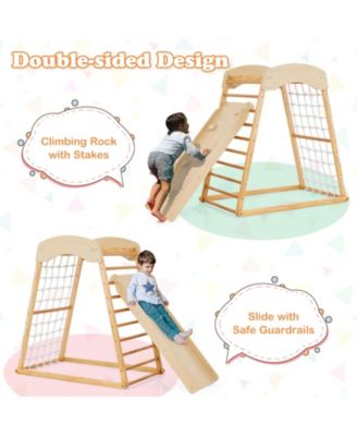 6-in-1 Jungle Gym Wooden Indoor Playground with Double-Sided Ramp and Monkey Bars