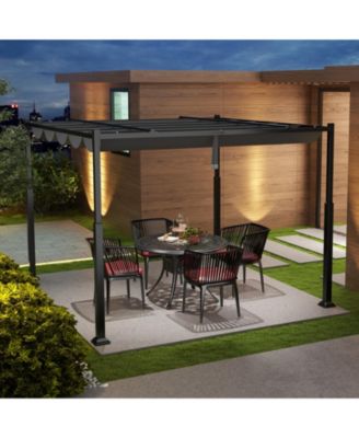 10 x 10 Feet Outdoor Pergola with Retractable Canopy and Metal Columns