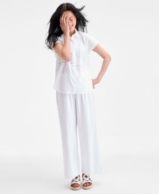 売れ筋商品|||スタイルアンドコー カットソー トップス レディース Women's Cotton Eyelet Button-Front Camp Shirt, Exclusively at Macy's Industrial Blue Style & Co Women's Cotton Eyelet Button-Front Camp Shirt