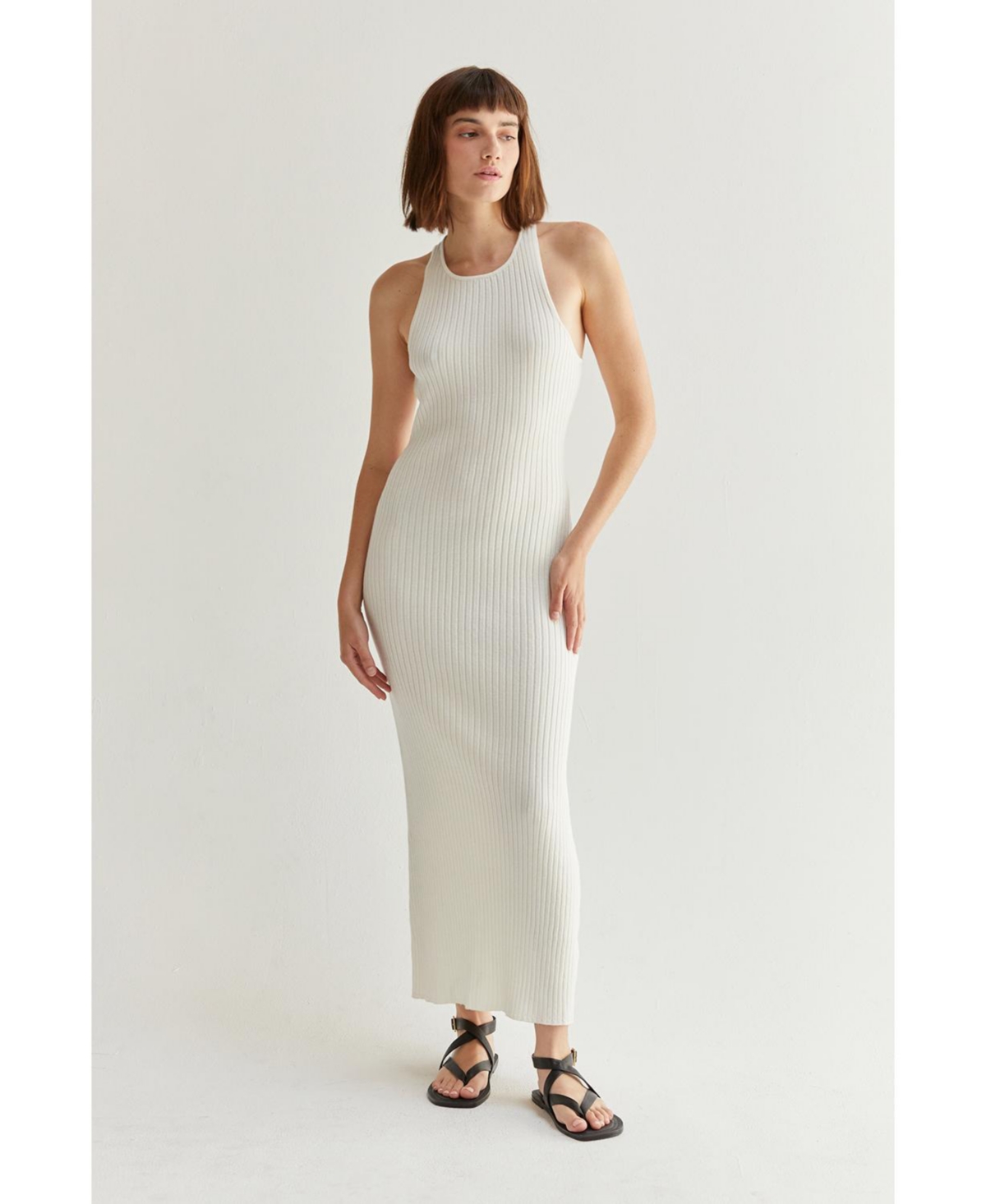 Women's Marla Rib Knit Maxi Dress - White + pearl