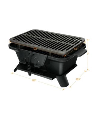Portable Hibachi Grill, Double-sided Cast Iron Grill with Air Regulating Door & Fire Gate, Grate Lifter, Ideal for Outdoor Picnic, Camping & Backyard Barbecue Cooking