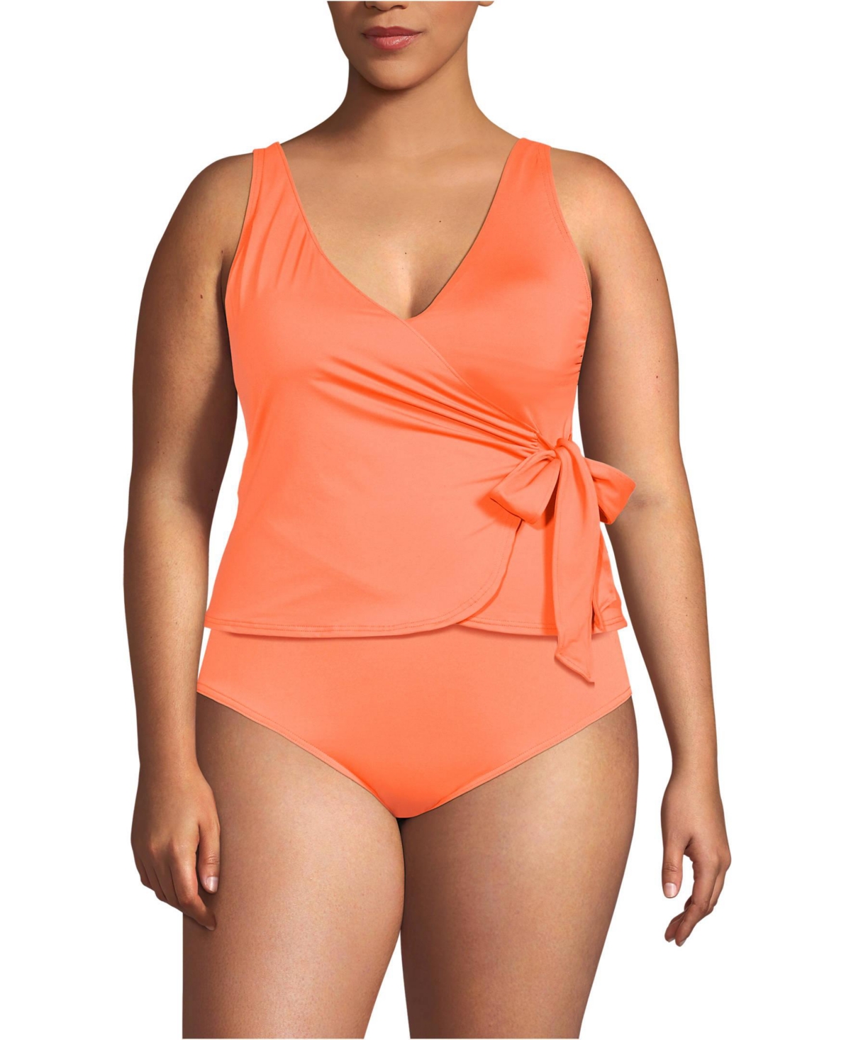 Plus Size Side Tie Tankini Top - Papaya orange