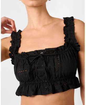 Women's Ruffle Button Crop Top