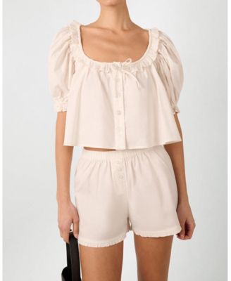 Women's Puff Sleeve Button Up Top