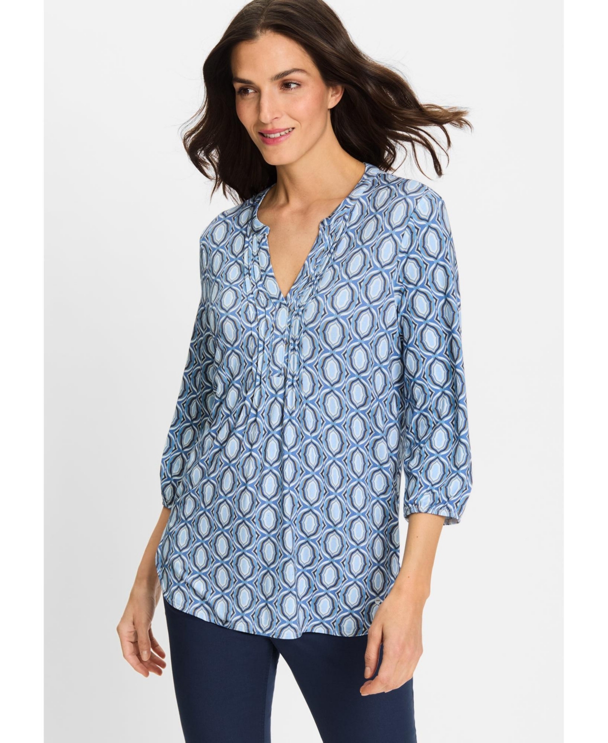Women's Ornamental Print Tunic T-Shirt - Indigo denim