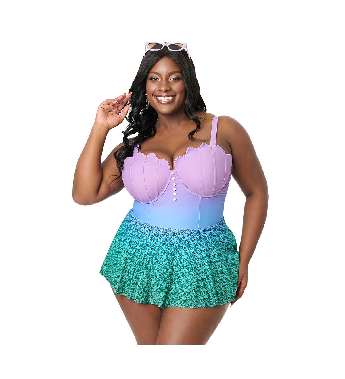 Plus Size Spaghetti Strap Sweetheart Skirted One Piece Swimsuit - Pink gingham