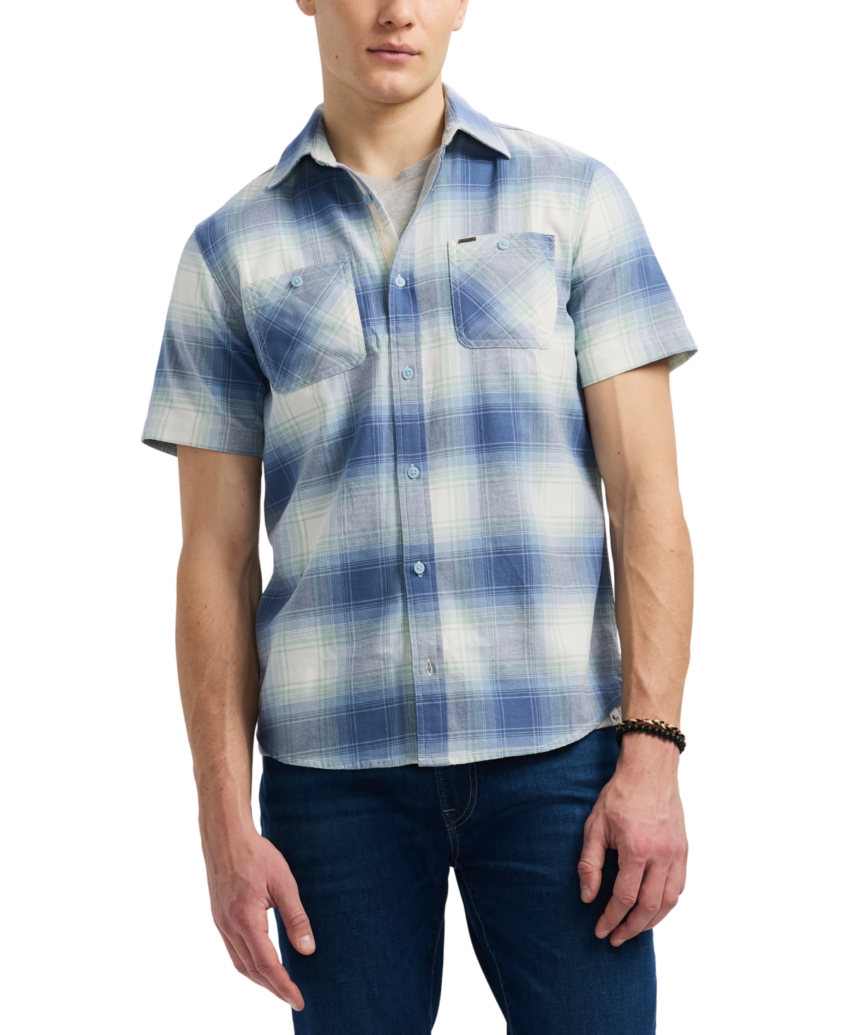 Men's Sagrino Short Sleeve Plaid Button-Front Shirt - Moonlight Blue
