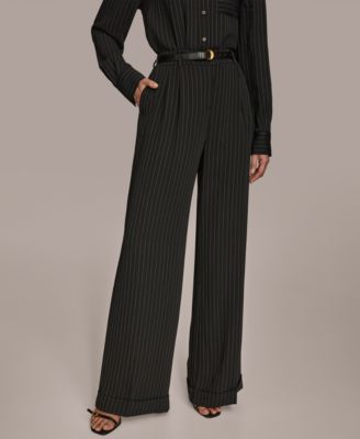Donna Karan New York - Women's Pinstripe Wide-Leg Belted Pants, Regular & Petite