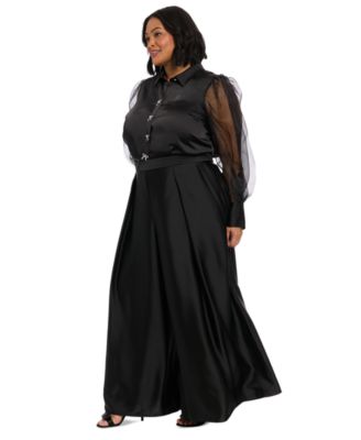 Plus Size Satin Wide-Leg Pants
