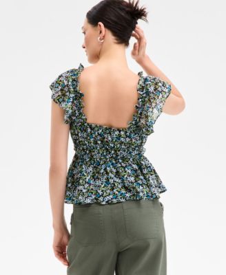 Women's Floral Flutter-Sleeve Tie Tank, Exclusively at Macy's