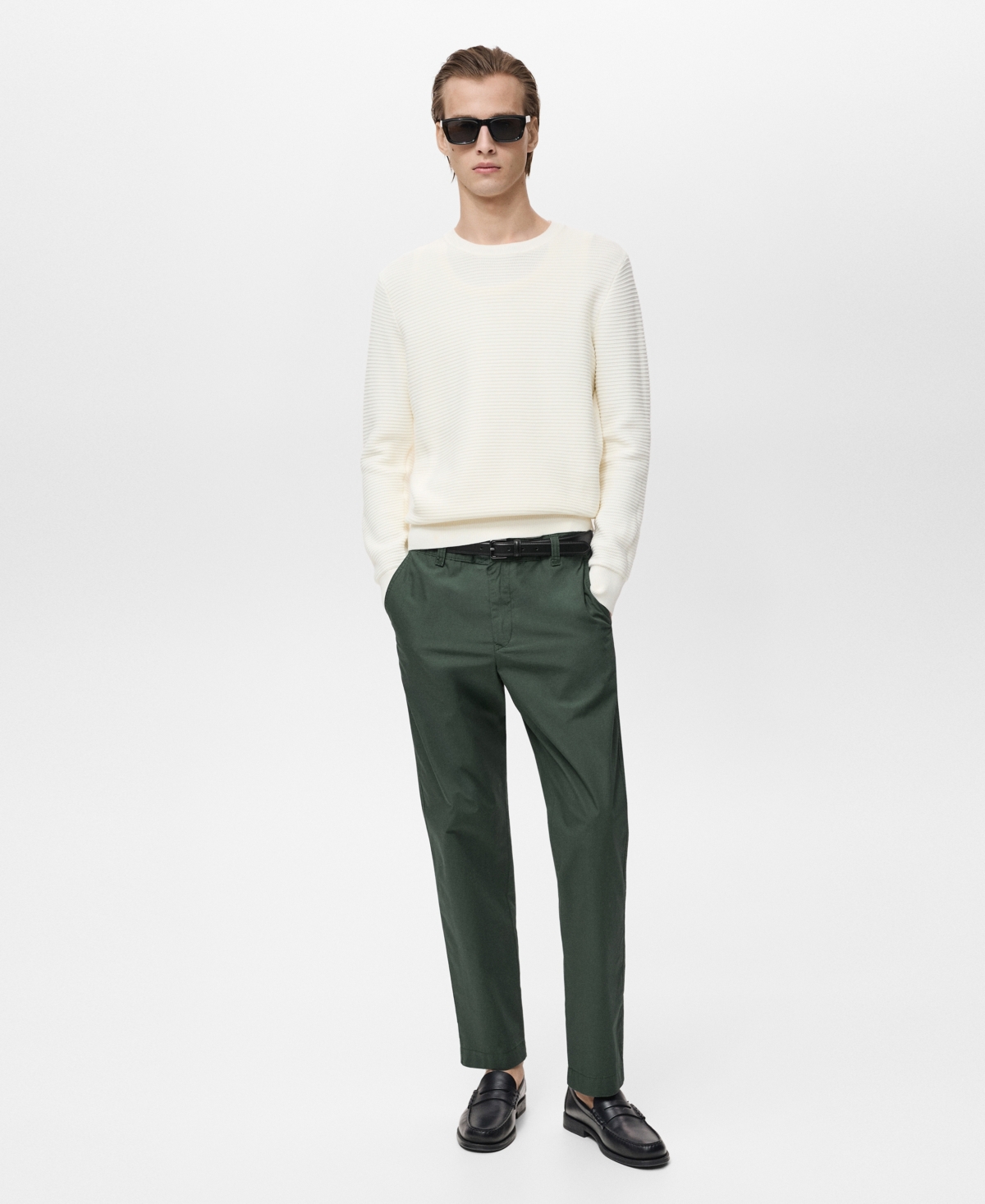Mango Men's Adjustable Drawstring Cotton Pants - Dark Green