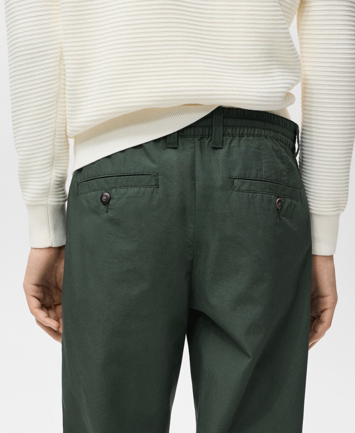 Mango Drawstring Straight Leg Poplin Pants In Green