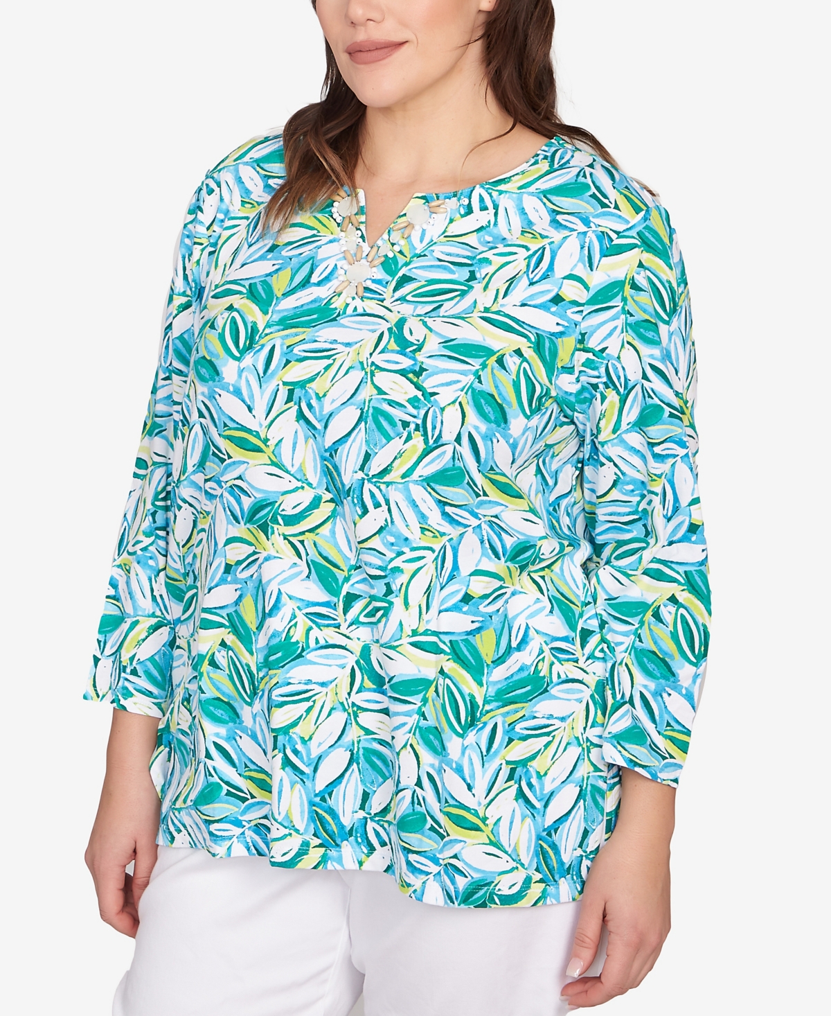 Ruby Rd. Plus Tossed Leaves Embellished Knit Top