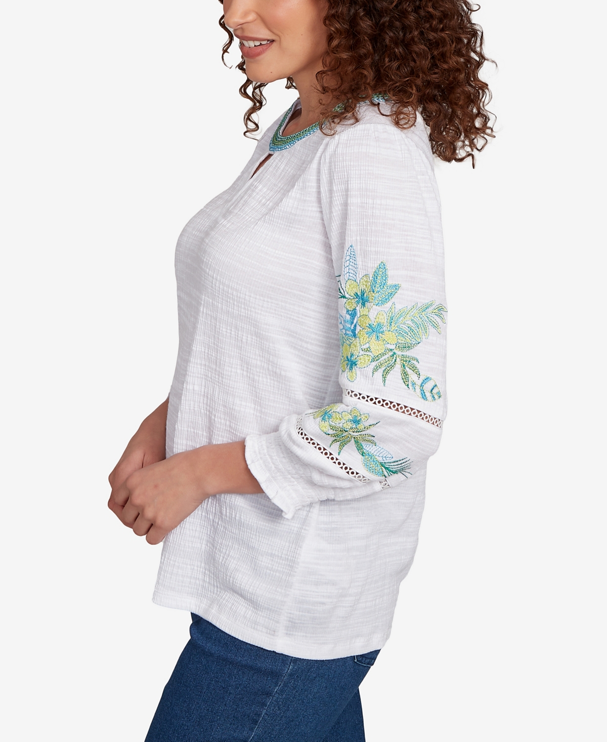 Ruby Rd. Plus Size Solid Embroidered Textured Knit Top