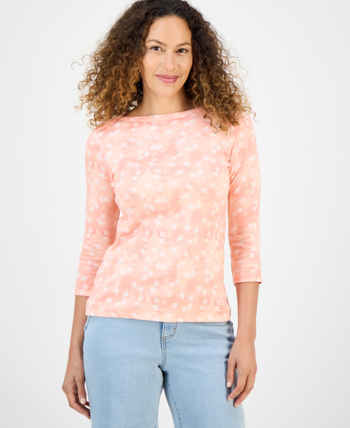 Petite Spotty Airy Floral-Print Cotton Top, Exclusively at Macy's - Blushing Combo