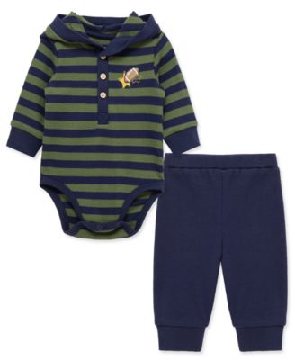 Little Me - Baby Boys Cotton Hooded Football Bodysuit & Pants Set