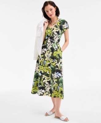 Women's Flutter-Sleeve Printed Textured Midi Dress, Exclusively at Macy's