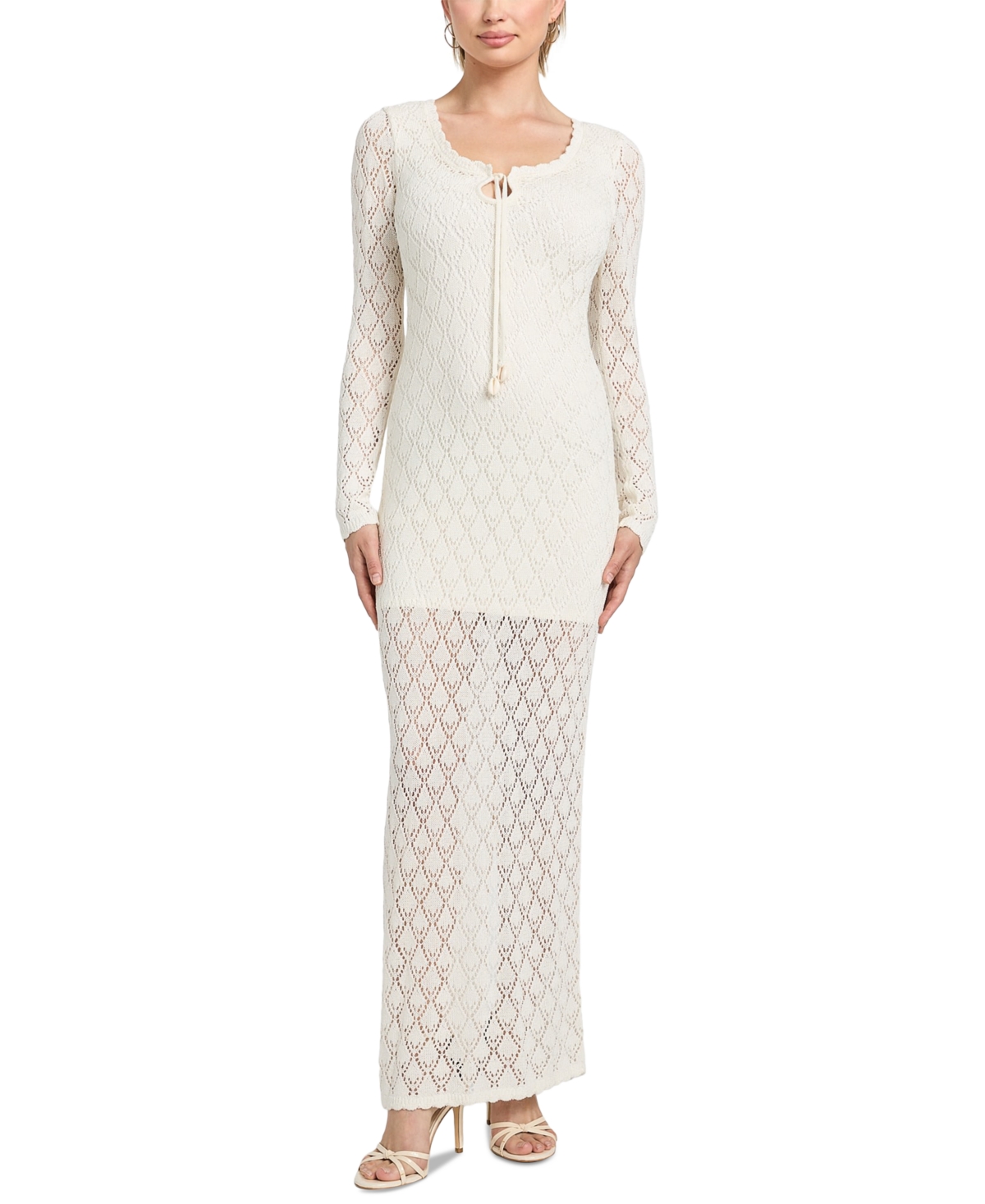 Women's Long-Sleeve Alba Pointelle Maxi Dress - Dove White Multi